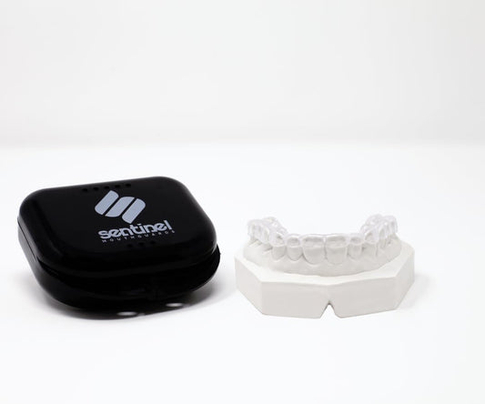 SENTINEL MOUTHGUARDS Dual Laminated Dental Night Guard | Sleep Mouth Guard Hybrid (Soft Inside & Hard Outside) for Upper Teeth | Teeth Grinding Bruxism TMJ Relief | 1 Year Warranty