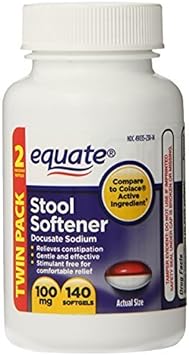 Equate Colace TwinPack 280 - Two bottles 100mg, 140 Capsules Compare t