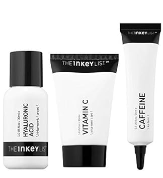 The Inkey List Anti-Aging Skincare Set! Hyaluronic Acid Serum, Vitamin C Cream And Caffeine Eye Cream! Skin Brightening Face Cream, Hydrating Face Serum & Hydrating Under-Eye Cream!