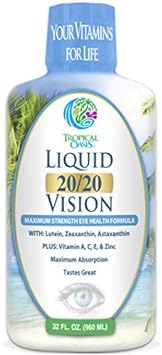 Liquid 20/20 Vision - Eye Vitamin Formula W/20Mg Lutein, 4Mg Zeaxanthin, 4Mg Astaxanthin For Vision Support –Max Absorption- Great Taste & No Pills To Swallow– 32 Serv, 32Oz