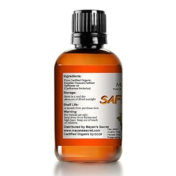 Mayan's Secret USDA Certified Organic Safower Seed Oil High in Vitamin E and omega-6 fatty acids for anti-aging skin