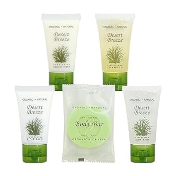 Desert Breeze Hotel Soaps and Toiletries Bulk Set | 1-Shoppe All-In-Kit Amenities for Hotels | 1 Hotel Shampoo & Conditioner, Body Wash, Body Lotion & Bar Soap | Travel Size Toiletries 300 Pieces