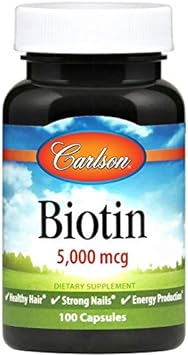 Carlson - Biotin, 5000 mcg, Healthy Hair, Strong Nails & Energy Production, 100 Capsules