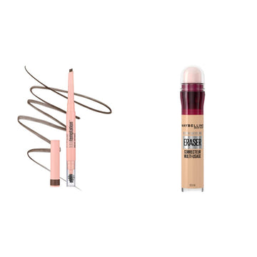 Maybelline Total Temptation Eyebrow Definer Pencil, Medium Brown, 1 Count & Maybelline Instant Age Rewind Eraser Dark Circles Treatment Multi-Use Concealer, 120, 1 Count (Packaging May Vary)