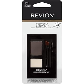 Revlon ColorStay Brow Kit, Includes Longwear Brow Powder, Clear Pomade, Dual-Ended Angled Tip Eyebrow Brush & Spoolie Brush, Soft Black (101), 0.08  (Pack of 2)