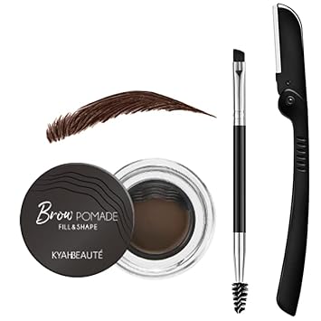 Fill and Frame Eyebrow Pomade Kit, Long Lasting and Waterproof Eyebrow Gel Makeup Set with Dual-ended Brush and Brow Trimmer, Tinted Eyebrow Cream for Delicate and Smooth Brow, 5g/0.17 (Ebony)
