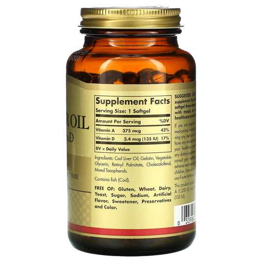 Solgar, Cod Liver Oil, Vitamins A & D Softgels