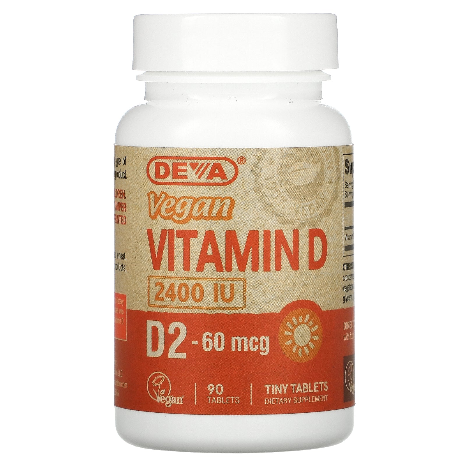 Deva, Vegan Vitamin D, D2, 60 mcg (2,400 IU), Tablets