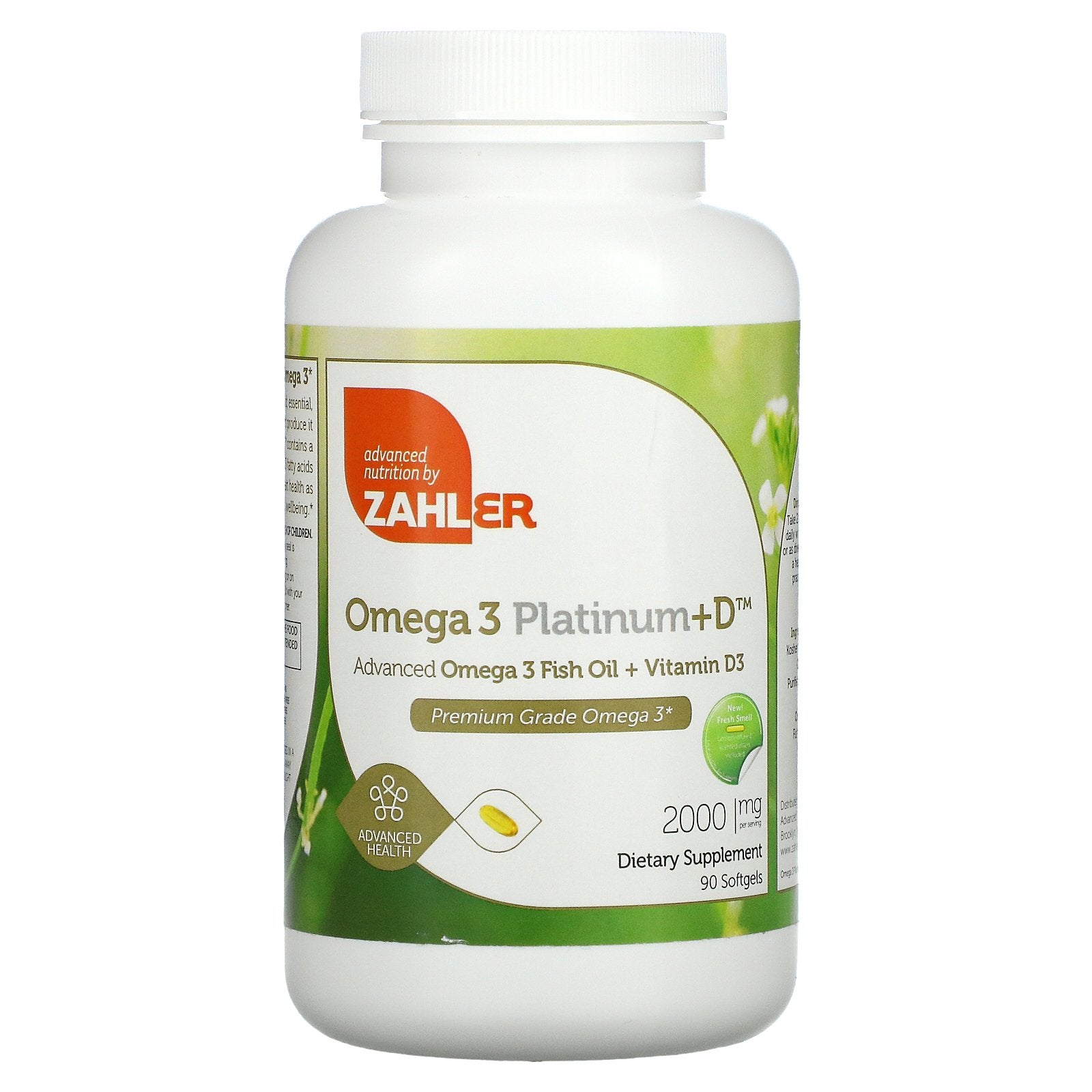 Zahler, Omega 3 Platinum+D, Advanced Omega 3 Fish Oil + Vitamin D3, 1,000 mg, Softgels