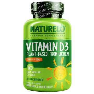 NATURELO, Vitamin D3, Plant Based, 125 mcg (5,000 IU), Easy Swallow Capsules