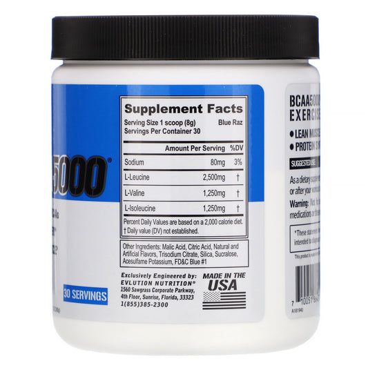 EVLution Nutrition, BCAA5000, Blue Raz