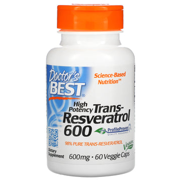 Doctor's Best, High Potency Trans-Resveratrol 600, 600 mg Veggie Caps