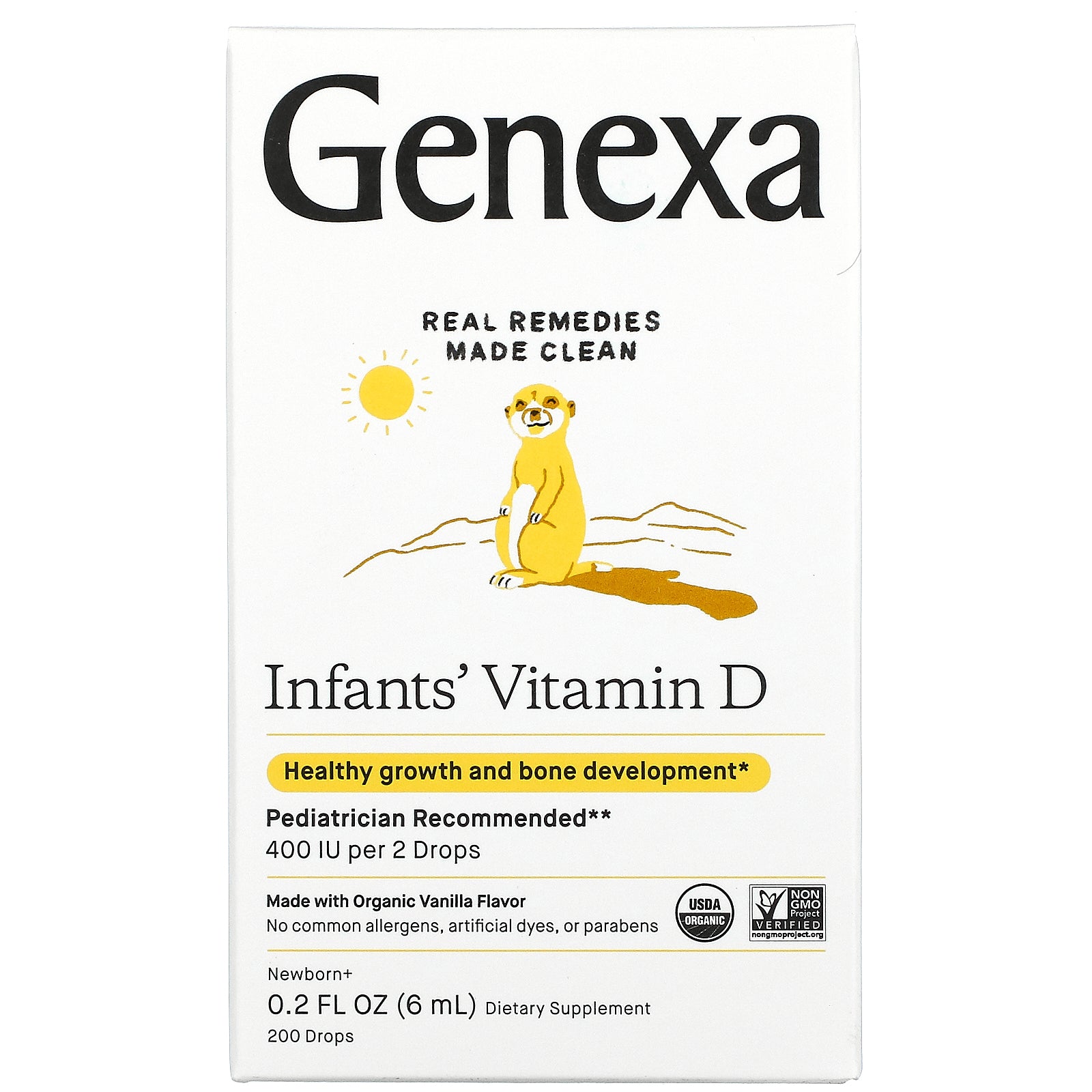 Genexa, Infants? Vitamin D, Newborn+, Organic Vanilla, 200 IU, 200 Drops, (6 ml)