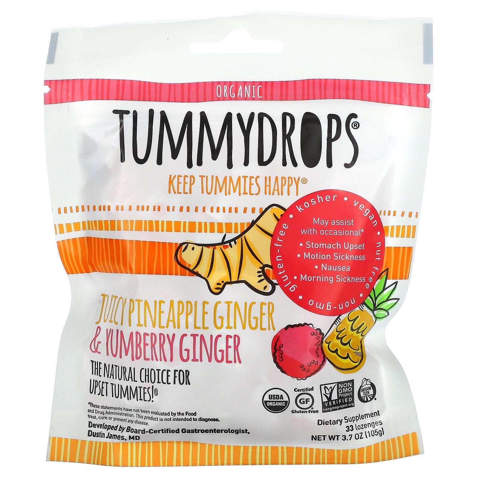 Tummydrops, Organic, Juicy Pineapple Ginger & Yumberry Ginger,  3.7 oz (105 g)