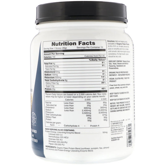 Nature's Plus, Paleo Protein Powder, Unflavored and Unsweetened (675 g)