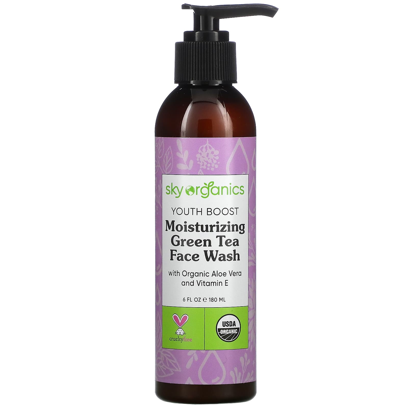 Sky Organics, Youth Boost, Moisturizing Green Tea Face Wash with Organic Aloe Vera and Vitamin E(180 ml)