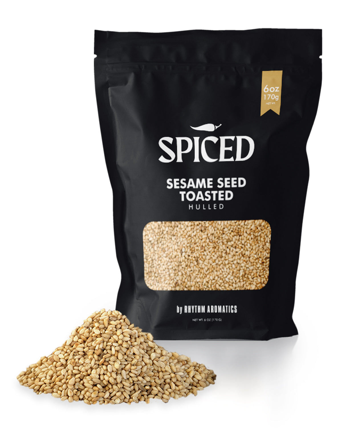 SPICED Toasted White Sesame Seeds,  Toasted and Hulled White Sesame Seeds for Flavor, Seasoning, Cooking, Crunch or Plating.