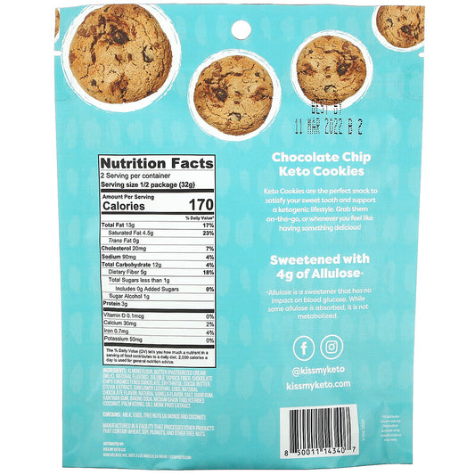 Kiss My Keto, Keto Cookies, Chocolate Chip Pack of 2