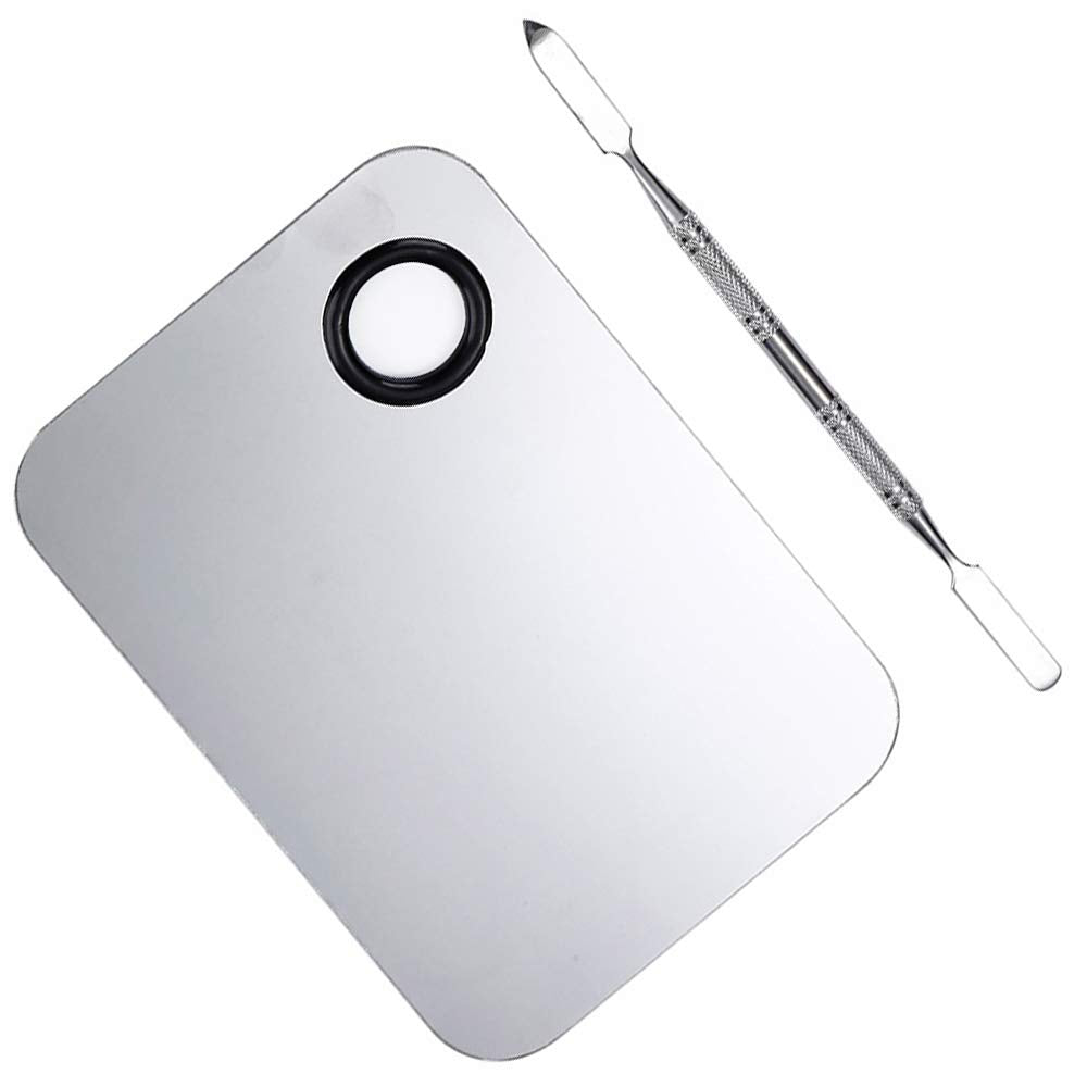 ISCRIO Professional Pro Stainless Steel Makeup Palette, Professional Cosmetic Mixing Makeup Palette Spatula Makeup Artist Tool, 1.0 Count