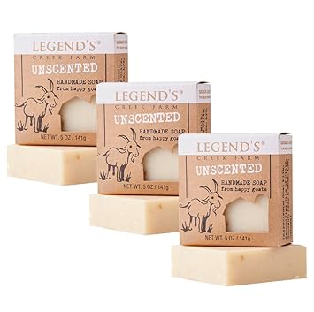 Legend's Creek Farm Goat Milk Soap, Moisturizing Cleansing Bar for Hands and Body, Creamy Lather and Nourishing, Gentle For Sensitive Skin, Handmade in USA, 5  Bar (Unscented, 3-Pack O.S.)