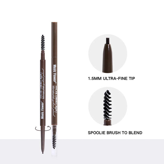 Music ower Micro Eyebrow Pencil Precise Defining Brow Pen w/Spoolie brush, Long Lasting Dual Ended Eyebrow Pen (#2 Khaki)