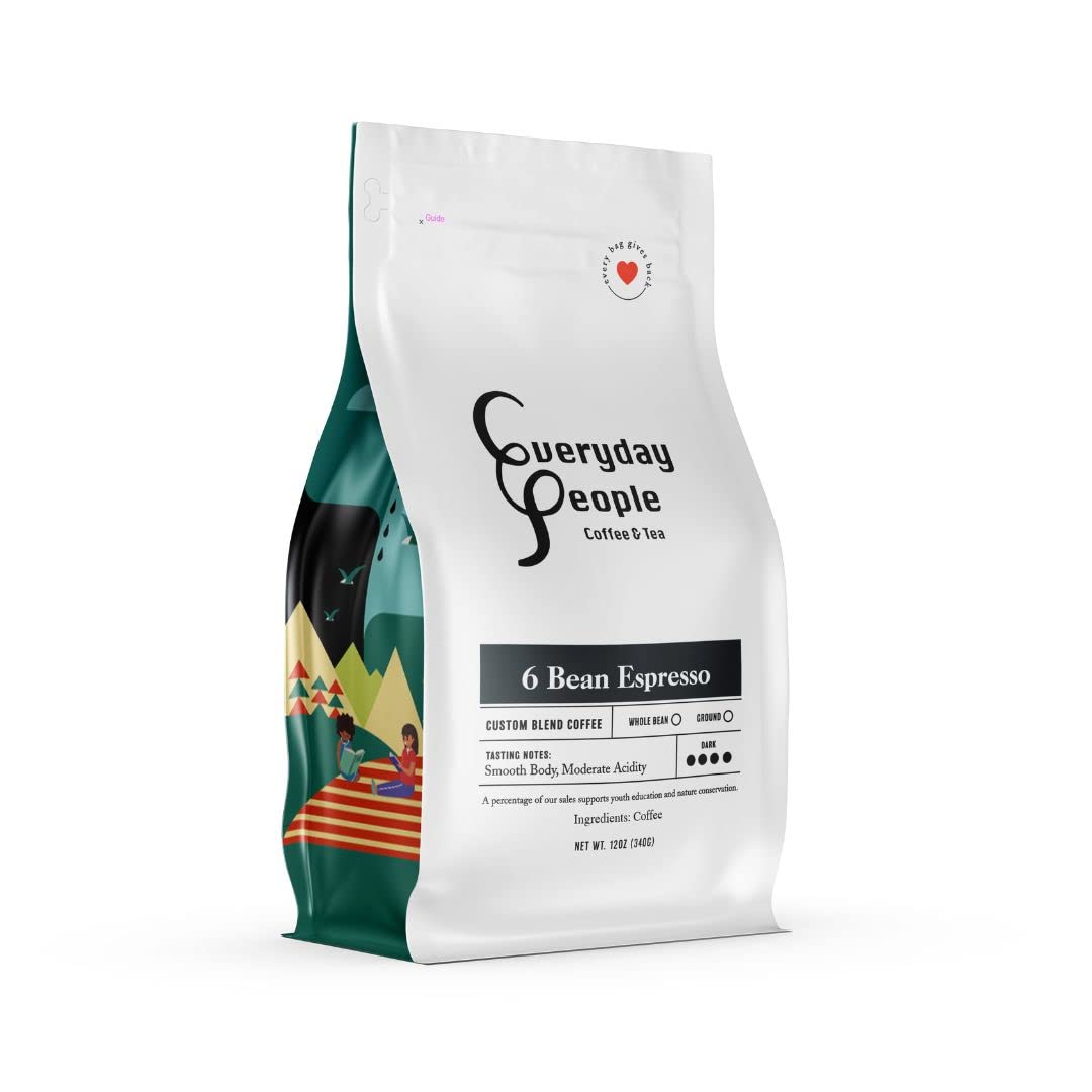Everyday People Coffee & Tea Six Bean Espresso Ethically Sourced Sustainably Grown, Whole Bean Coffee, Single Origin,Specialty Grade, Dark Roast . Bag