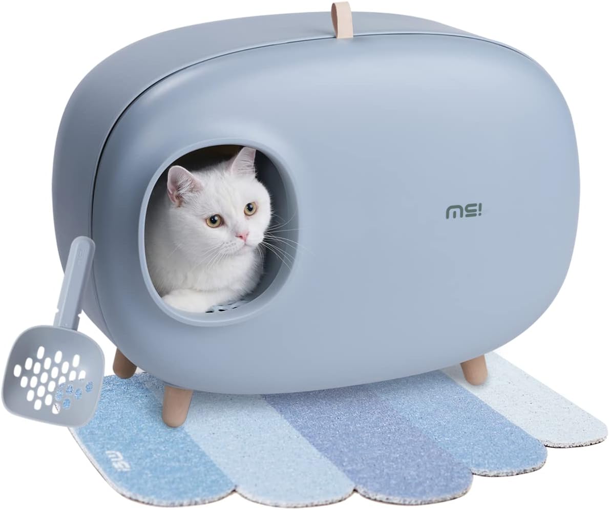 Ms!Make Sure Cat Litter Box With Lid, Scoop (With Litter Mat), Enclosed Design, Large Prevent Sand Leakage And Isolate O