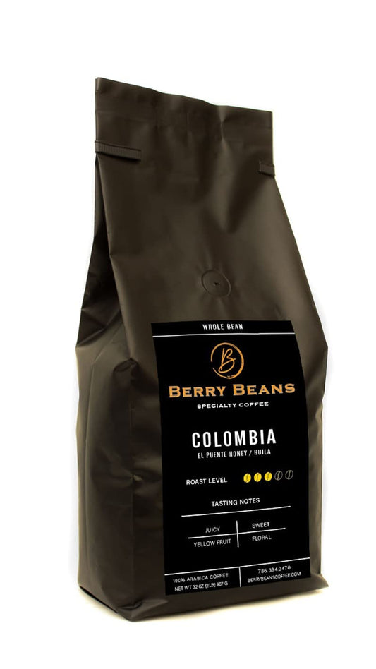 Berry Beans - Specialty Coffee - Colombia - Whole Bean Coffee - Medium Roast - Bag - Single Origin - Arabica Coffee - Premium Quality - Non-GMO (1Package)