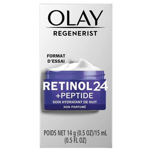 Olay Regenerist Retinol 24 + Peptide Night Face Moisturizer, Fragrance-Free, Trial Size 0.5