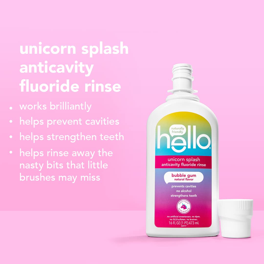 Hello Kids Mouthwash with Unicorn Bubble Gum Flavor, Alcohol