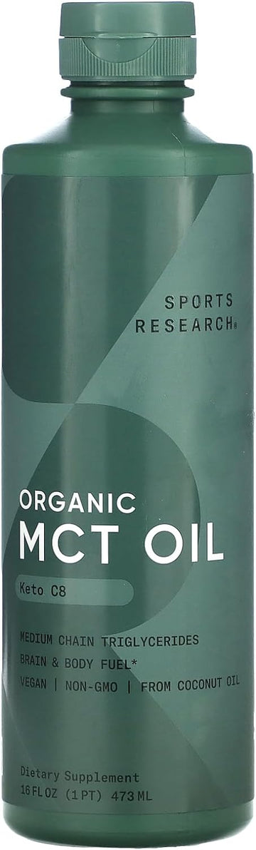 Sports Research Organic MCT Oil - Vegan & Keto C8, MCTs from Coconuts 1.09 Pounds