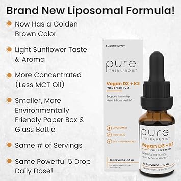Pure Therapro Rx Vegan D3 + K2 Organic 100% Liposomal | 90 Servings |