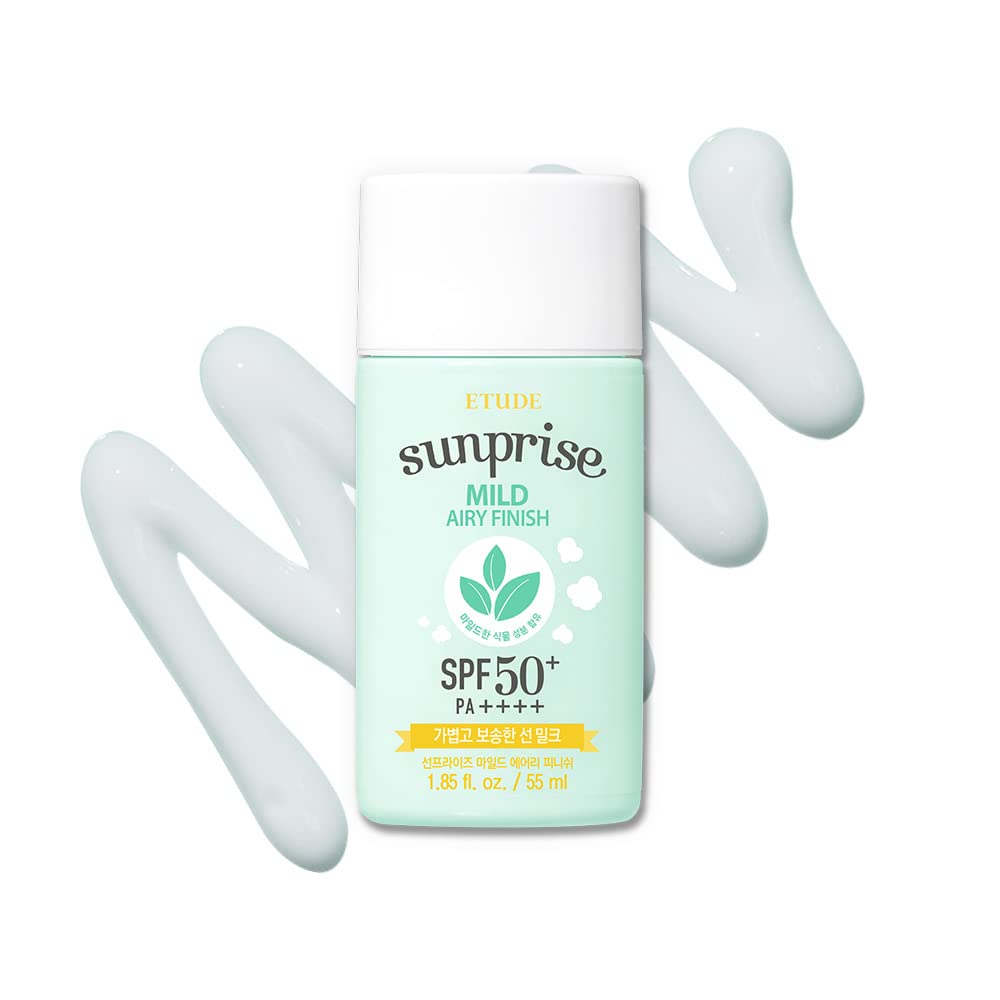Etude House Sunprise Mild Airy Finish Sun Milk Spf50+ / Pa++++ | Sebum-Free, Non-Sticky, Long Lasting Protection, 100% Mineral Based Sunscreen | Kbeauty