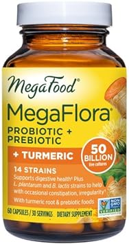 MegaFood MegaFlora Probiotic + Prebiotics + Turmeric - Probiotics for
