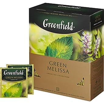 Greenfield Green Melissa Green Tea Collection Finely Selected Speciality Tea 100 Double Chamber Teabags With Tags in Foil Sachets