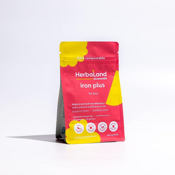 Herbaland Vegan Iron Plus Gummies - Contains Folate, Vitamin B12, B6,