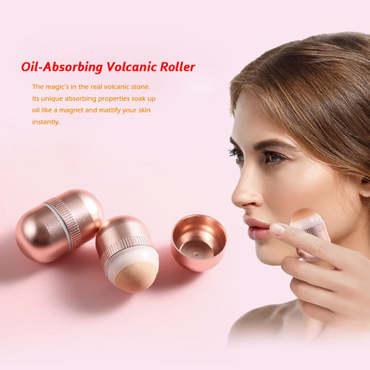 Oil-Absorbing Volcanic Face Roller, DRESSE Reusable Facial Skincare Tool for At-Home or On-the-Go Mini Massage