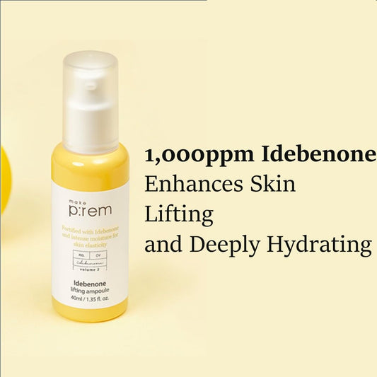 make prem Idebenone Lifting Ampoule, Intense Hydration Anti-aging Skin Brightening with Hyaluronic Acid and Ceramide for All Skin Types, Fragrance Free 40, 1.35 .