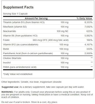 Swanson B-100 B-Complex Vitamins Energy Cardio Stress Metabolism Support 300 Capsules