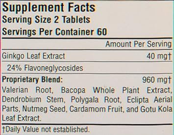 Planetary Herbals Ginkgo Awareness Tablets, 120 Count