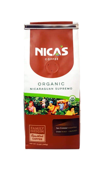 Nica's Coffee Organic - Dark Roast , Ground - from San Cristobal Volcanoe Area in Nicaragua