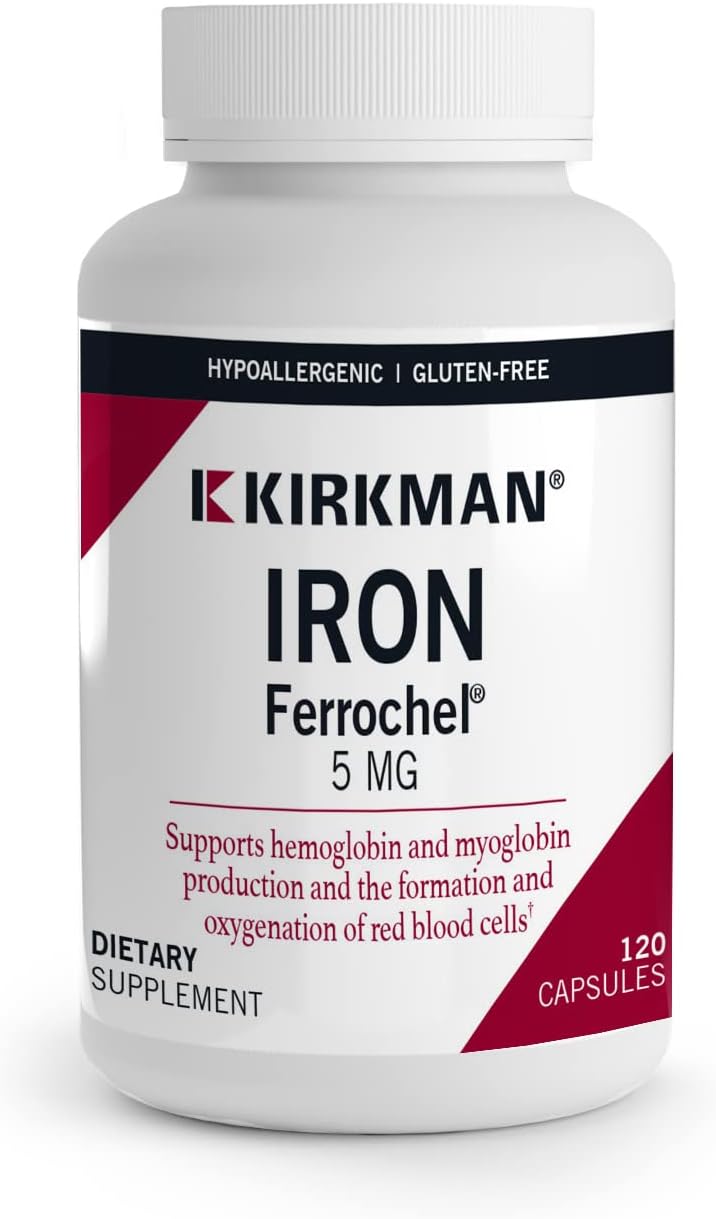 Kirkman - Iron Ferrochel 5mg - 120 capsules - Aids Hemoglobin & Myoglo