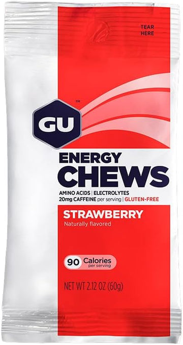 GU Energy Chews, Strawberry Energy Gummies with Electrolytes, 12 Bags