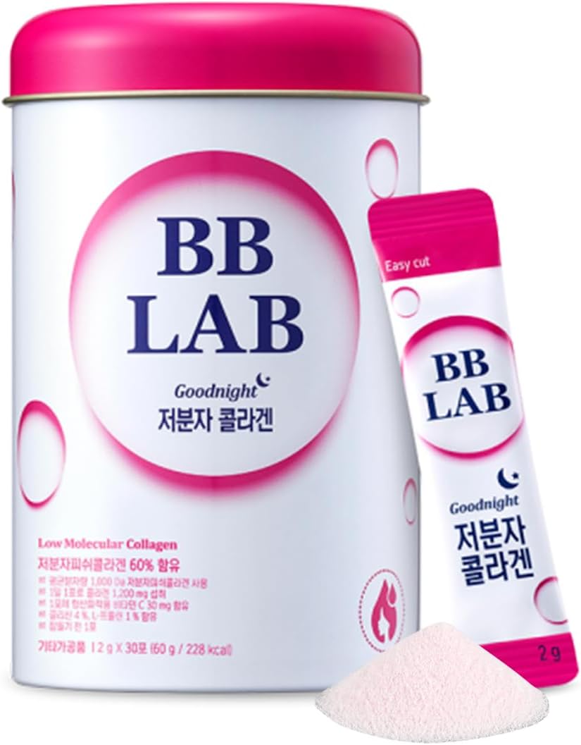 Bb Lab Good Night Low Molecular Collagen Powder Stick Supplement, Halal Certified, Korean Marine Collagen, Fish Collagen Peptides, Vitamin C, Glycine, Fast Absorption, Mix Berry Flavor