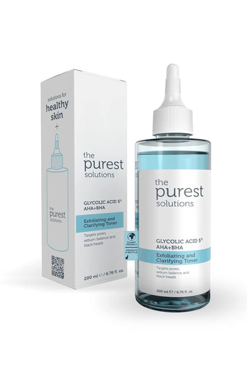 The Purest Solutions Exfoliating and Clarifying Toner (Glycolic Acid 5% AHA + BHA) - For All Skin Types - Balance Sebum Secretion - Reduce Pores Appearance - Vegan | Cruelty Free (6.76 . )