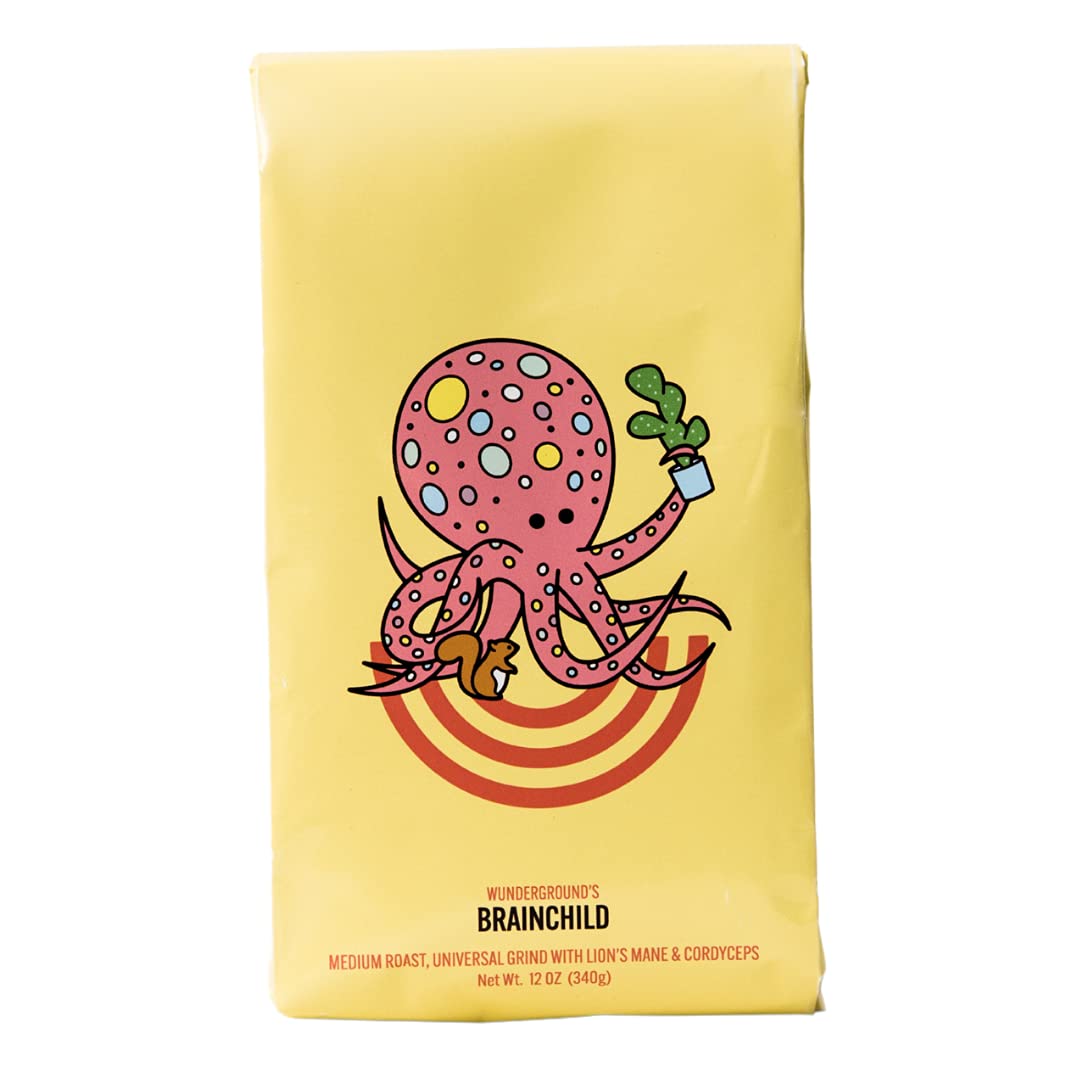 Wunderground Coffee - Brainchild - Mushroom Coffee with Lion's Mane and Cordyceps - Medium Roast Ground Coffee with Adaptogenic Mushroom Coffee -Bag