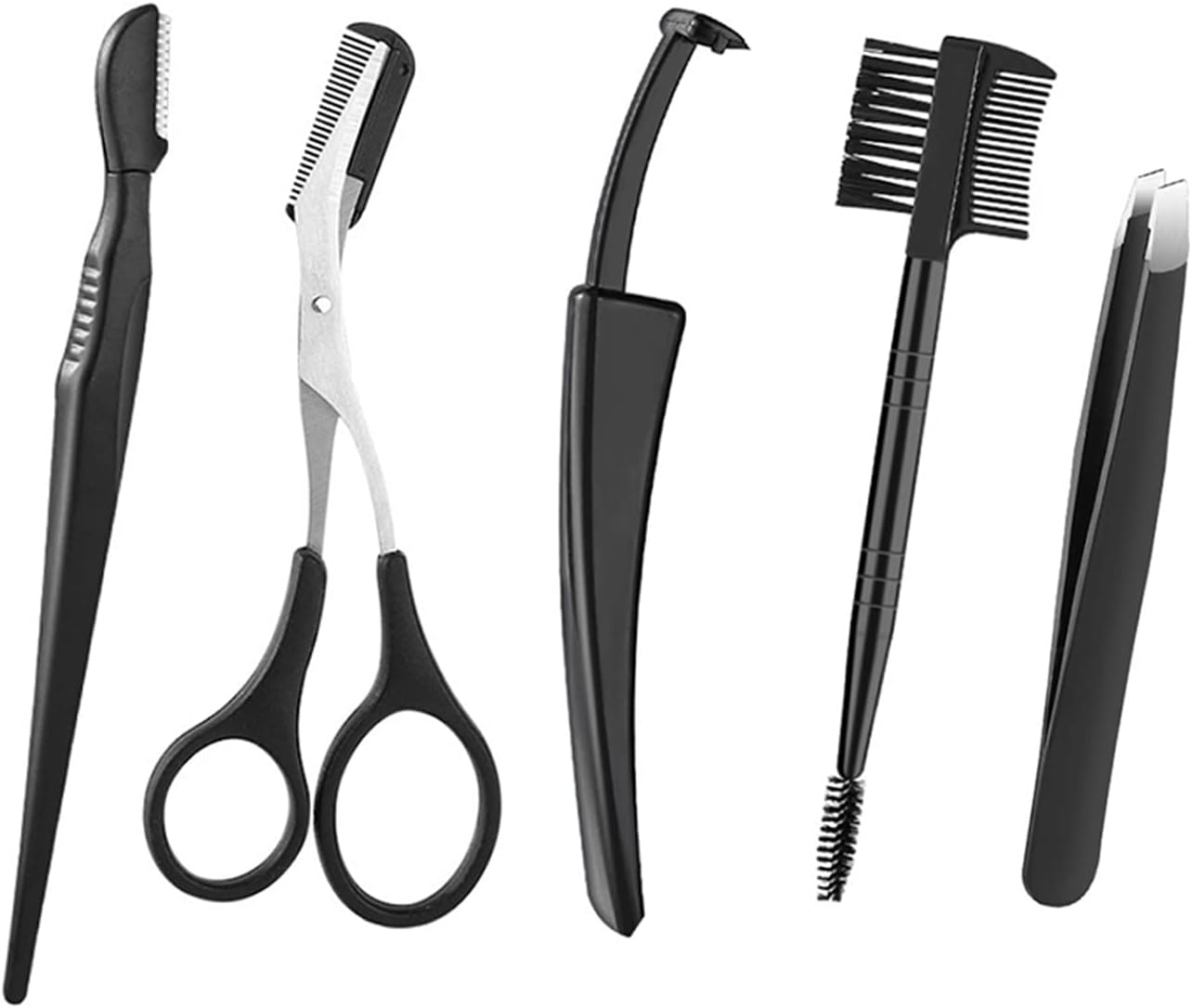 Professional Eyebrow Kit, 5in1 Eye Brow Shaper Kits for Eyebrow, Nose Hair, Mustache, Beard, Eyelashes, Ear Trimming Including Eyebrow Scissors, Tweezer, Eyebrow Brush Trimmer, Brush, Razor