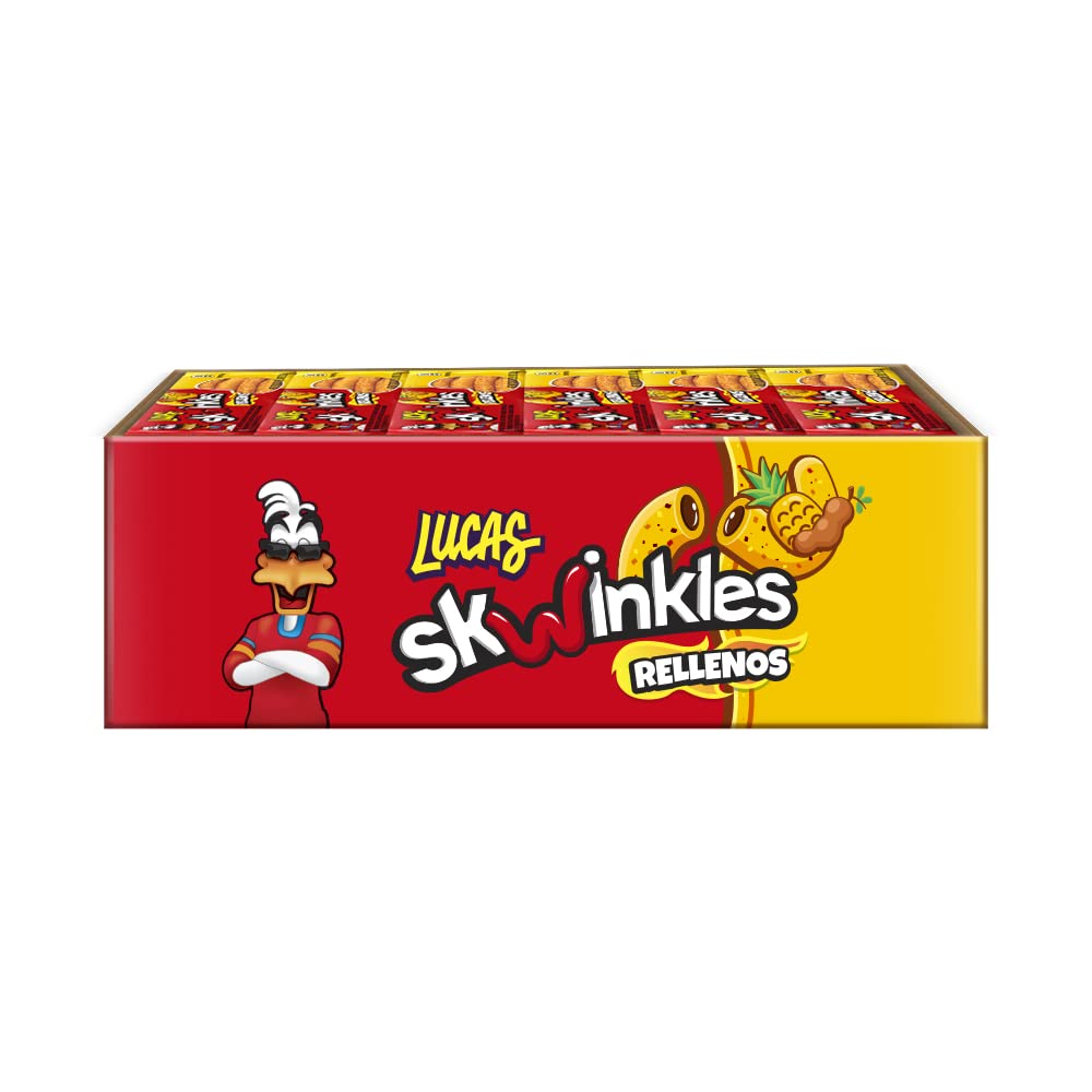 Lucas Skwinkles Pineapple - Tamarind Filled Flavored Sweet & Sour Candy Strips, 0.92oz - 12 Pieces for Treats, Fruit, Pa
