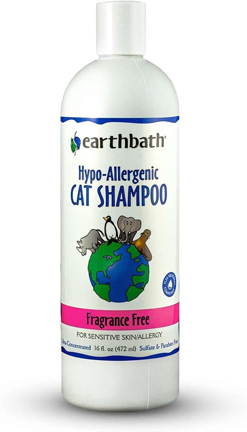 Earthbath Hypo-Allergenic Cat Shampoo - For Sensitive Skin & Allergies - Fragrance Free 16 Oz