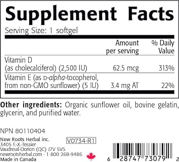 New Roots Herbal Vitamin D3 2,500 Iu (62.5 Mcg) | Healthy Muscle Funct